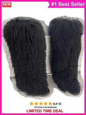 Real Mongolian Fur Over Knee Boots Cow Leather Fluffy Winter Snow Boots